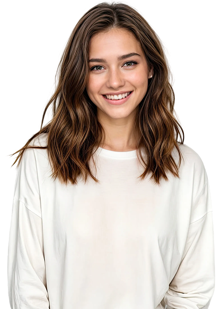 Student with long brown hair in a white shirt